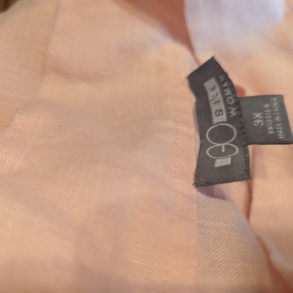 Blush pink 100% linen oversized button up big shirt tunic by Go Silk Woman sz 3X - Picture 7 of 9